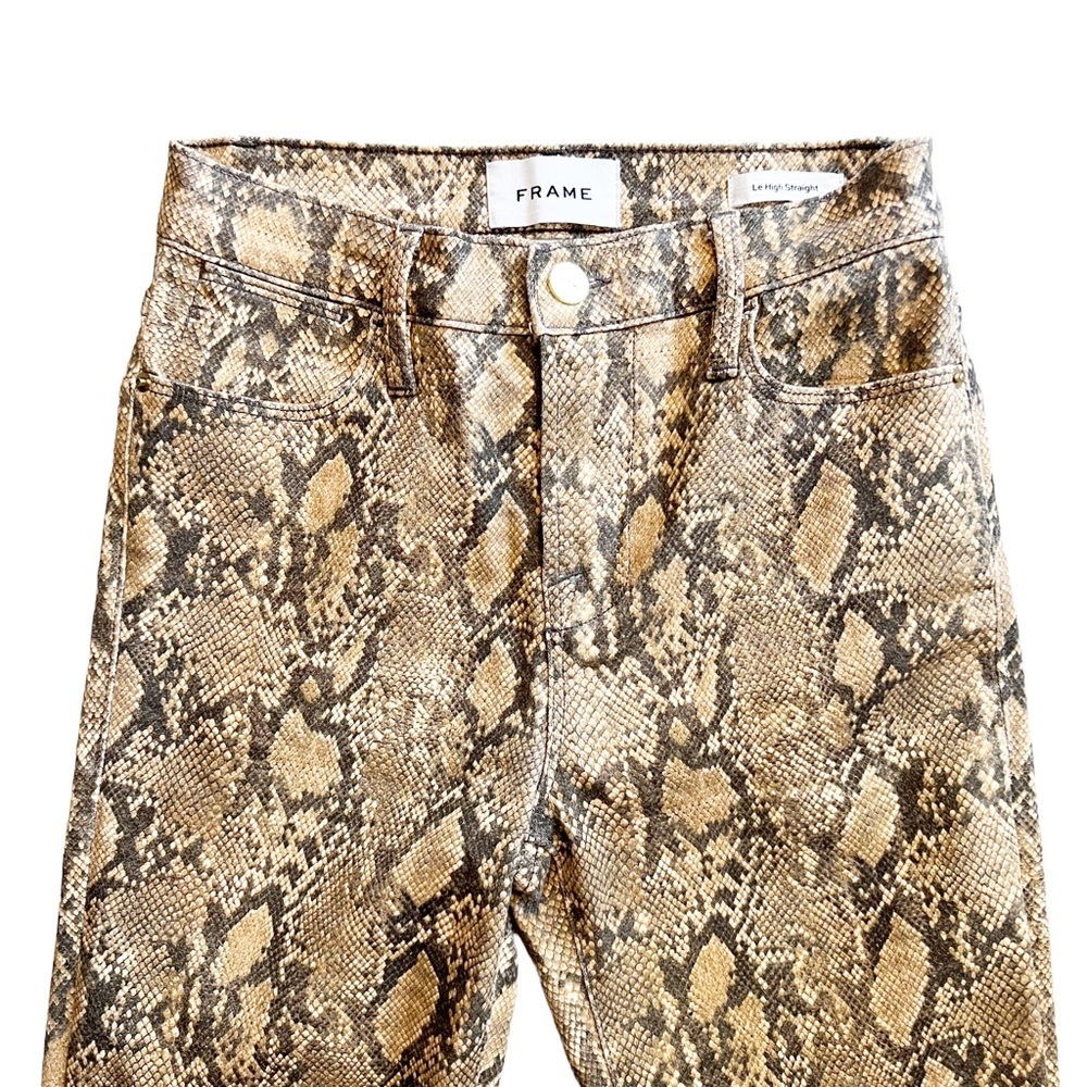 FRAME Le High Straight, Coated Python, High Rise, Snake Effect Jeans Size 23 - Picture 4 of 11